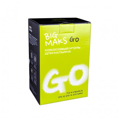Кокосовый уголь BigMaks GO 25мм 72 куб/пачка, 1кг