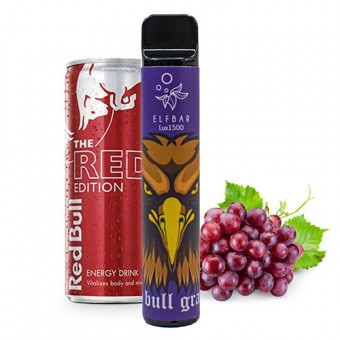 Оригинальный Elf Bar 1500 Lux (до 1500 затяжек) - Red Bull Grapes - Энергетик и Виноград. Одноразовый электронный испаритель (парогенератор)