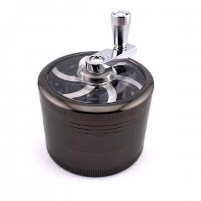 Металлический измельчитель табака с ручкой  серый 07090 (63 мм), Китай